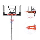 Kosárlabdapalánk, MOVEPRO QSG-ZW003P, mobil, állítható, 100–305 cm magasság, szabadon álló, kerekekkel, acél váz, PE/PET palánk 96,5 x 57 cm, 45 cm gyűrű, 38,5 l tölthető talp