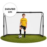   Futballkapu, MOVEPRO JSP-DS8033, 240 x 160 x 80 cm, fekete, acél váz, sűrű szövésű PE háló, habszivacs védőborítás, rögzítővel, időjárásálló, szerszám nélkül összeszerelhető