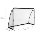 Futballkapu, MOVEPRO JSP-DS8033, 240 x 160 x 80 cm, fekete, acél váz, sűrű szövésű PE háló, habszivacs védőborítás, rögzítővel, időjárásálló, szerszám nélkül összeszerelhető