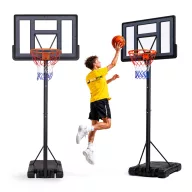   Kosárlabdapalánk, MOVEPRO QSG-S003-21A, mobil, állítható, 150-305 cm magasság, szabadon álló, kerekekkel, acél váz, PC/PE palánk 110 x 75 cm, 45 cm gyűrű, 65 l tölthető talp