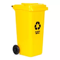   Műanyag hulladéktároló, szelektív kültéri kuka, Multistore MO-240G-13, 240 l, sárga, műanyag és fém, gumírozott kerekek, UV-álló, HDPE műanyag, zárható fedél