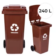   Műanyag hulladéktároló, szelektív kültéri kuka, Multistore MO-240G-2, 240 l, barna, biohulladékhoz, gumírozott kerekek, UV-álló, HDPE műanyag, zárható fedél