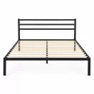 Fém ágykeret, ModernHome GIC-BFWB02, 135 x 190 cm, fekete, fém és fa, fém ágykeret és fejtámla, 400 kg teherbírás