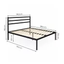 Fém ágykeret, ModernHome GIC-BFWB02, 135 x 190 cm, fekete, fém és fa, fém ágykeret és fejtámla, 400 kg teherbírás