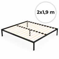   Fém ágykeret, ModernHome, 190 x 200 cm, fekete, fém és fa, fém ágykeret, minimalista, 400 kg teherbírás