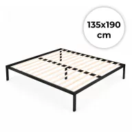   Fém ágykeret, ModernHome GIC-BF03, 135 x 190 cm, fekete, fém és fa, fém ágykeret, minimalista, 400 kg teherbírás