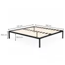 Fém ágykeret, ModernHome GIC-BF03, 135 x 190 cm, fekete, fém és fa, fém ágykeret, minimalista, 400 kg teherbírás