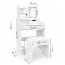 Sminkasztal, ModernHome ZDT-14, 60 x 40 x 130 cm, LED világítással, 3 fényárnyalat, tükör, 3 fiók, 1 polc, ülőke, laminált bútorlap