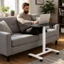 Laptopasztal, ModernHome JNI-PN01-5-1, fekete, 71 x 48 cm, 71,5–112 cm állítható magasság, kerekes, fékezhető görgők, italtartó, fa és fém anyagból, teherbírás: 25 kg