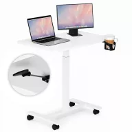   Laptopasztal, ModernHome JNI-PN01-5-5, fehér, 71 x 48 cm, 71,5–112 cm állítható magasság, kerekes, fékezhető görgők, italtartó, fa és fém anyagból, teherbírás: 25 kg