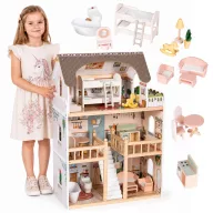   Fa babaház, ECOTOYS EF8208, Laura, 59 x 32,5 x 90 cm, 3 szint, 5 szoba, 15 db bútor