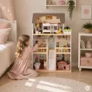 Fa babaház, ECOTOYS EF8208, Laura, 59 x 32,5 x 90 cm, 3 szint, 5 szoba, 15 db bútor
