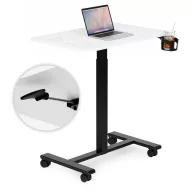   Laptopasztal, ModernHome JNI-PN01-1-5-NP, fehér, 70 x 48 cm, 71,5-112 cm állítható magasság, kerekes, fékezhető görgők, italtartó, fa és fém anyagból, teherbírás: 25 kg