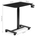 Laptopasztal, ModernHome JNI-PN01-1-1-NP, fekete, 70 x 48 cm, 71,5-112 cm állítható magasság, kerekes, fékezhető görgők, italtartó, fa és fém anyagból, teherbírás: 25 kg
