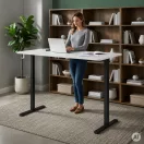 Számítógépasztal, ModernHome JSD-C5-1-5 , fehér, 140 x 60 cm, 72–118 cm elektromosan állítható magasság, fa és fém anyagból, teherbírás: 70 kg