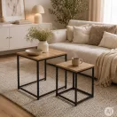 Dohányzóasztal szett, ModernHome GIC-T2S-15, 40 x 40 és 35 x 35 cm, négyzet alakú, magasság: 50,5 éx 45,5 cm, acél váz, MDF asztallap, egymás alá tolható