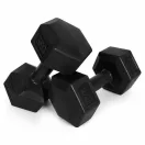 Súlyzókészlet, ModernHome HCD-10-BK-1, fekete, 2 x 5 kg (összesen 10 kg), hatszögletű, műanyag borítás, cement töltet