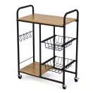 Konyhai tároló, ModernHome GIC-KO85-15, 86,5 x 56,5 x 30 cm, acél váz, MDF polclapok, gurulós, kihúzható kosarakkal, teherbírás: 15 kg
