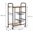 Konyhai tároló, ModernHome GIC-KO85-15, 86,5 x 56,5 x 30 cm, acél váz, MDF polclapok, gurulós, kihúzható kosarakkal, teherbírás: 15 kg