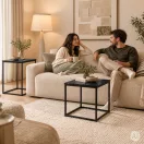 Dohányzóasztal szett, ModernHome GIC-T2S-1-14, fekete, négyzet alakú, 40 x 40 cm és 35 x 35 cm, magasság: 50,5 és 45,5 cm, acél váz, egymás alá tolható