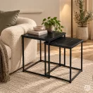 Dohányzóasztal szett, ModernHome GIC-T2S-1-14, fekete, négyzet alakú, 40 x 40 cm és 35 x 35 cm, magasság: 50,5 és 45,5 cm, acél váz, egymás alá tolható