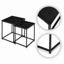 Dohányzóasztal szett, ModernHome GIC-T2S-1-14, fekete, négyzet alakú, 40 x 40 cm és 35 x 35 cm, magasság: 50,5 és 45,5 cm, acél váz, egymás alá tolható