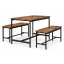 Étkezőasztal 2 paddal, ModernHome CZCY1106075T-7-16, 110 x 60 cm, téglalap alakú, magasság: 75 cm, MDF asztallap, fém váz, 2 db pad: 98 x 30 x 47 cm, fém váz
