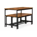 Étkezőasztal 2 paddal, ModernHome CZCY1106075T-7-16, 110 x 60 cm, téglalap alakú, magasság: 75 cm, MDF asztallap, fém váz, 2 db pad: 98 x 30 x 47 cm, fém váz