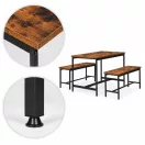 Étkezőasztal 2 paddal, ModernHome CZCY1106075T-7-16, 110 x 60 cm, téglalap alakú, magasság: 75 cm, MDF asztallap, fém váz, 2 db pad: 98 x 30 x 47 cm, fém váz