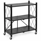Tárolópolc, ModernHome LTR3-1, fekete, 3 szintes, 90 x 71 x 34 cm, fém váz, fém polc, 25 kg/polc teherbírás, összecsukható, kerekes