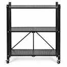 Tárolópolc, ModernHome LTR3-1, fekete, 3 szintes, 90 x 71 x 34 cm, fém váz, fém polc, 25 kg/polc teherbírás, összecsukható, kerekes