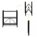 Tárolópolc, ModernHome LTR3-1, fekete, 3 szintes, 90 x 71 x 34 cm, fém váz, fém polc, 25 kg/polc teherbírás, összecsukható, kerekes