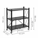 Tárolópolc, ModernHome LTR3-1, fekete, 3 szintes, 90 x 71 x 34 cm, fém váz, fém polc, 25 kg/polc teherbírás, összecsukható, kerekes