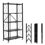  Tárolópolc, ModernHome LTR5-1, fekete, 5 szintes, 158 x 70,5 x 34 cm, fém váz, fém polc, 25 kg/polc teherbírás, összecsukható, kerekes
