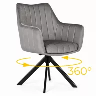   Étkezőszék, ModernHome TIKJ-3, szürke, 82,5 x 59 x 57 cm, bársony kárpit, 360°-ban forgatható, acél lábak, karfás, teherbírás: 120 kg