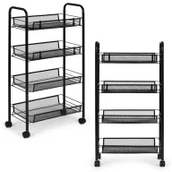   Konyhai tároló, ModernHome  VP4-1, 84 x 45 x 26 cm, fekete, 4 szintes, acél váz, gurulós, teherbírás: 12 kg