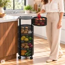 Konyhai tároló, ModernHome VB5-5, 91 x 34 x 34 cm, fekete, 5 szintes, forgatható polcok, porszórt acél, teherbírás: 15 kg
