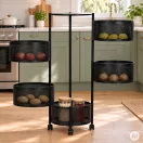 Konyhai tároló, ModernHome VB5-5, 91 x 34 x 34 cm, fekete, 5 szintes, forgatható polcok, porszórt acél, teherbírás: 15 kg