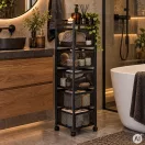 Konyhai tároló, ModernHome VC5-1, 90 x 28 x 28 cm, fekete, 5 szintes, forgatható polcok, porszórt acél, teherbírás: 15 kg
