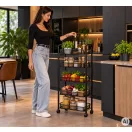 Konyhai tároló, ModernHome VP5-1, 103 x 45 x 26 cm, fekete, 5 szintes, acél váz, gurulós, teherbírás: 15 kg