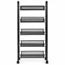 Konyhai tároló, ModernHome VP5-1, 103 x 45 x 26 cm, fekete, 5 szintes, acél váz, gurulós, teherbírás: 15 kg