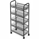 Konyhai tároló, ModernHome VP5-1, 103 x 45 x 26 cm, fekete, 5 szintes, acél váz, gurulós, teherbírás: 15 kg