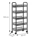Konyhai tároló, ModernHome VP5-1, 103 x 45 x 26 cm, fekete, 5 szintes, acél váz, gurulós, teherbírás: 15 kg