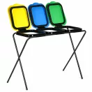 Szemeteszsáktartó állvány, MultiGarden LT3-21, háromzsákos, zsákkapacitás: maximum 120 l, fém keret, 98 x 43 x 75 cm, sárga + zöld + kék fedél