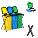 Szemeteszsáktartó állvány, MultiGarden LT3-21, háromzsákos, zsákkapacitás: maximum 120 l, fém keret, 98 x 43 x 75 cm, sárga + zöld + kék fedél