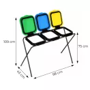 Szemeteszsáktartó állvány, MultiGarden LT3-21, háromzsákos, zsákkapacitás: maximum 120 l, fém keret, 98 x 43 x 75 cm, sárga + zöld + kék fedél