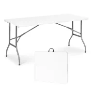   Kerti asztal, MultiGarden LT-T5, fehér, 153 × 70 cm, összecsukható, magasság: 73,5 cm, bőrönddé hajtható, hordfogantyúval, teherbírás: 150 kg