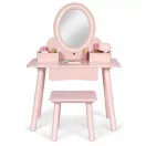 Gyerek fésülködőasztal, ECOTOYS TL106008, rózsaszín, 59 x 38,5 x 91 cm, fa és MDF, LED-es tükörrel, fiókkal, 6 db kiegészítővel, 3 éves kortól