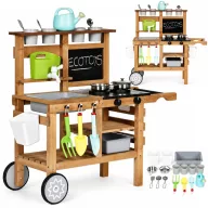   Kültéri játékkonyha, ECOTOYS TL055015, fa, 80 x 39 x 81 cm, működő csappal, krétatáblával, 16 db tartozékkal, 3 éves kortól