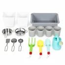 Kültéri játékkonyha, ECOTOYS TL055015, fa, 80 x 39 x 81 cm, működő csappal, krétatáblával, 16 db tartozékkal, 3 éves kortól